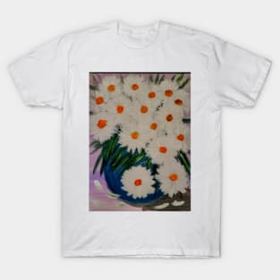 of  A lovely boutique of abstract metallic flowers in a blue vase . T-Shirt